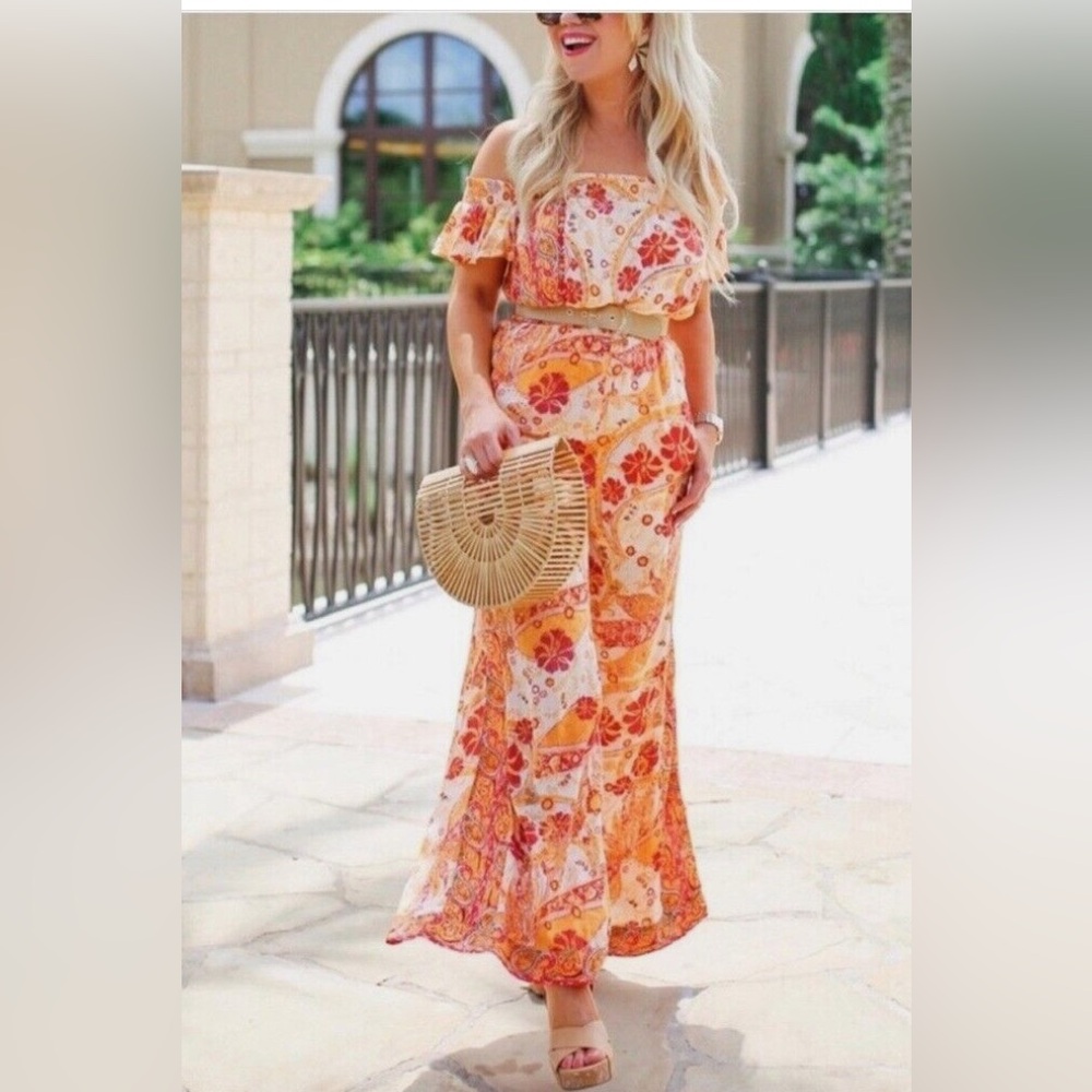 Free People Carmen Off-The-Shoulder Paisley Jumpsuit. Size M